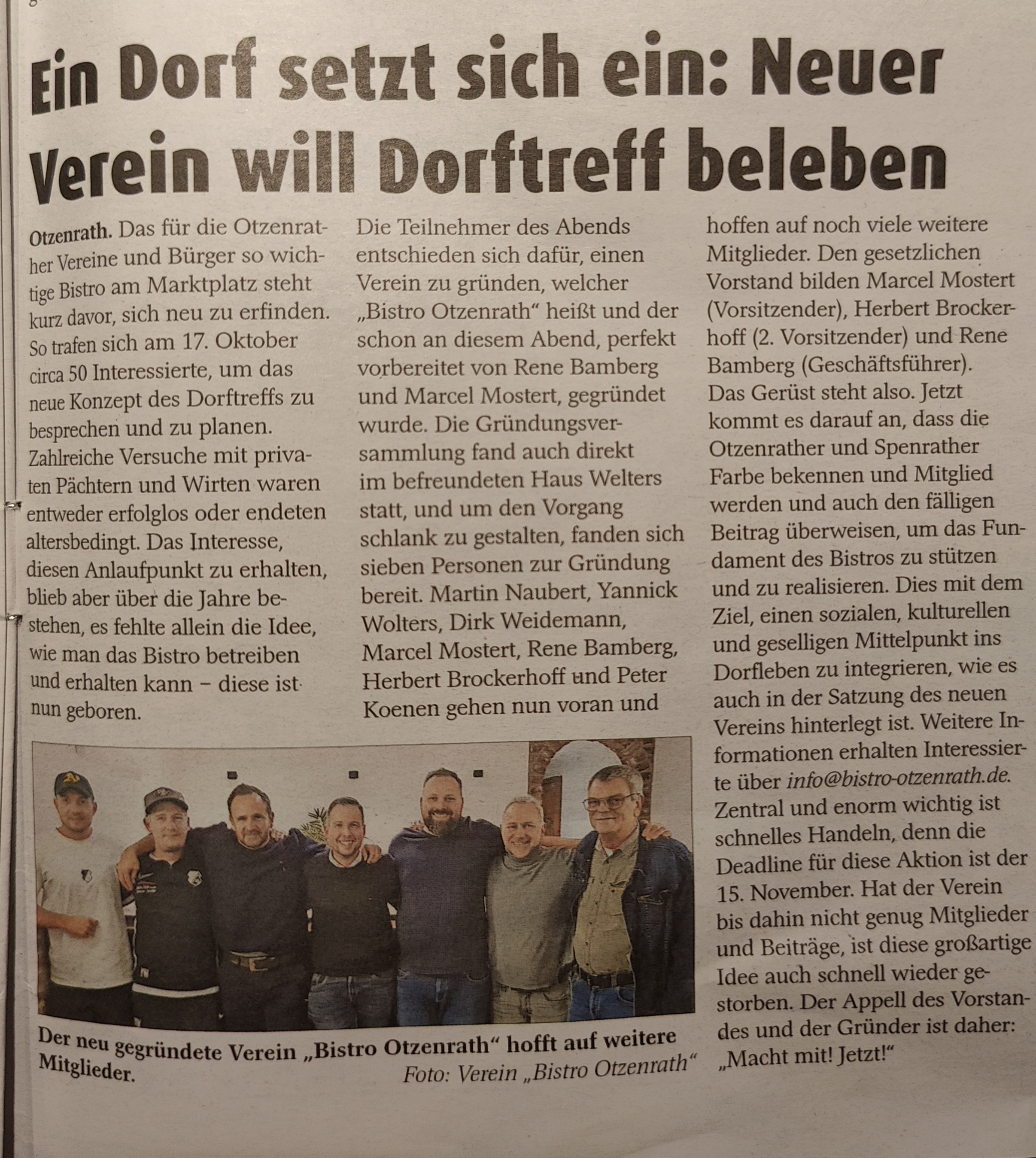 Artikel aus dem TOP Kurier über das Bistro Otzenrath